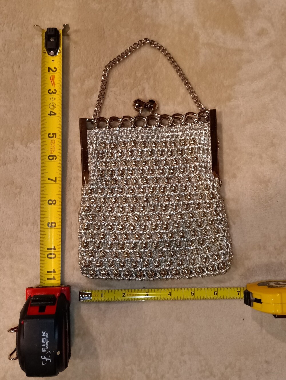 Vintage Silver Beaded Evening Handbag - Unbranded